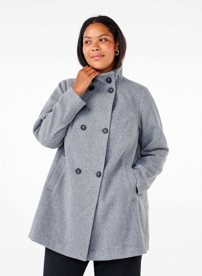 Short A-line coat, Light Grey Melange, Model image number 0