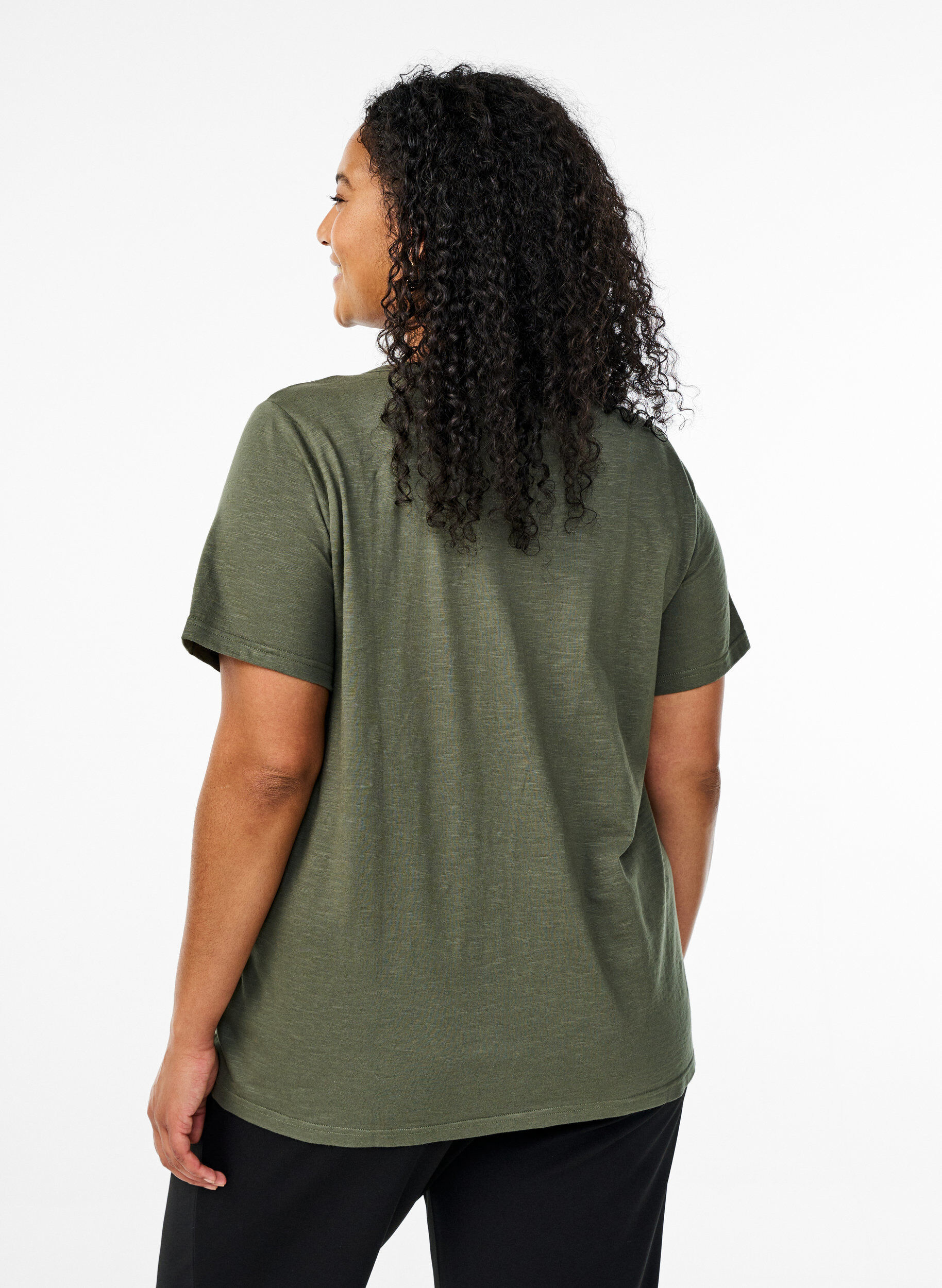 ZizzifashionT-shirt with button detail, Green, Model image number 2