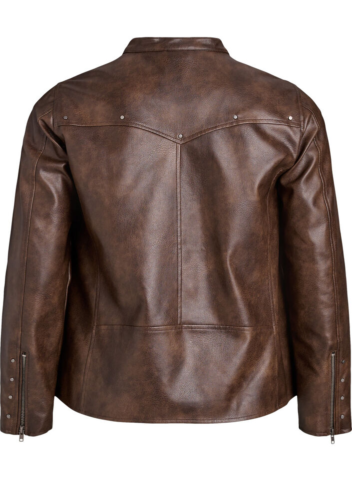 Faux leather jacket with studs and pockets, Brown, Packshot image number 1