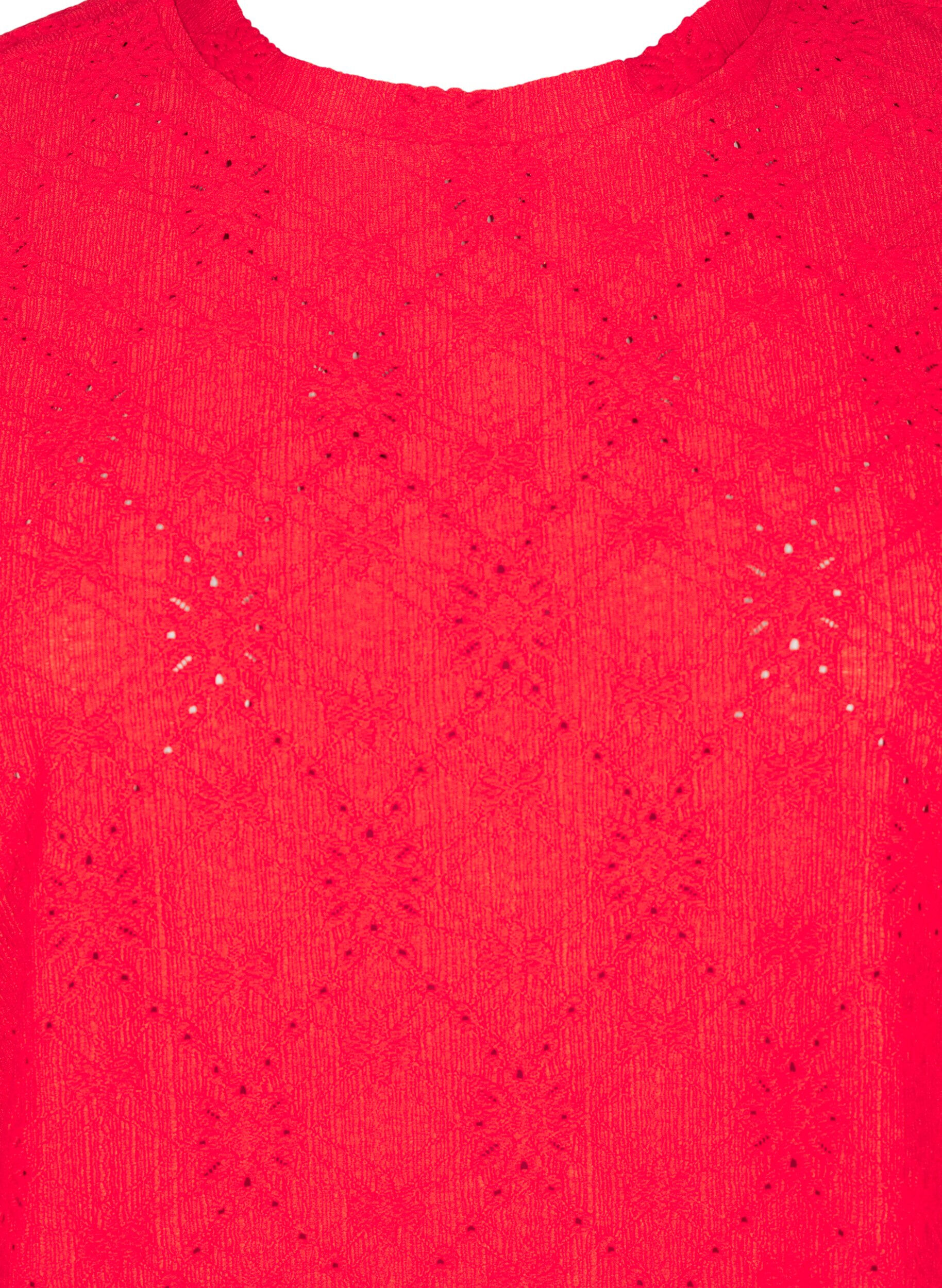 Zizzifashion Blouse with short sleeves and floral embroidery, Flame Scarlet, Packshot image number 2