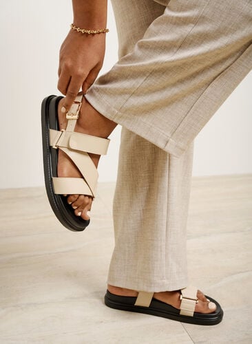 Wide fit leather sandal with adjustable straps, Irish Cream, Image image number 0