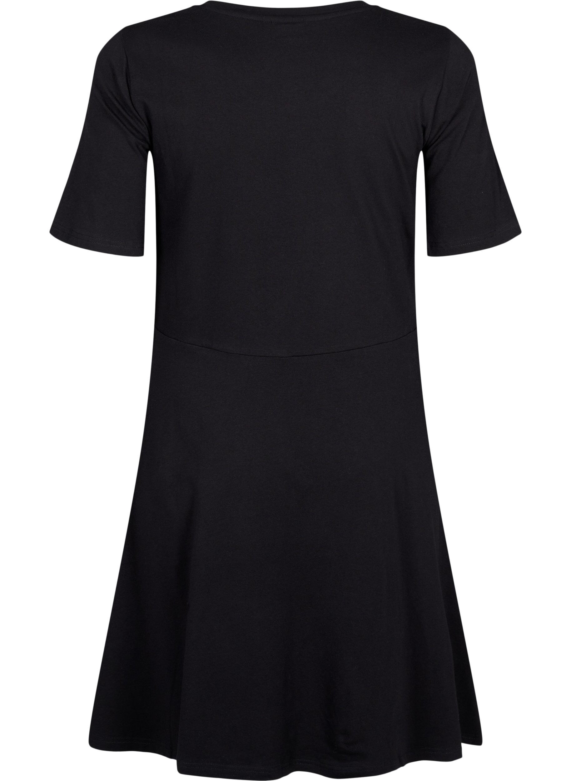 Zizzifashion Solid-color cotton dress with short sleeves, Black Solid, Packshot image number 1