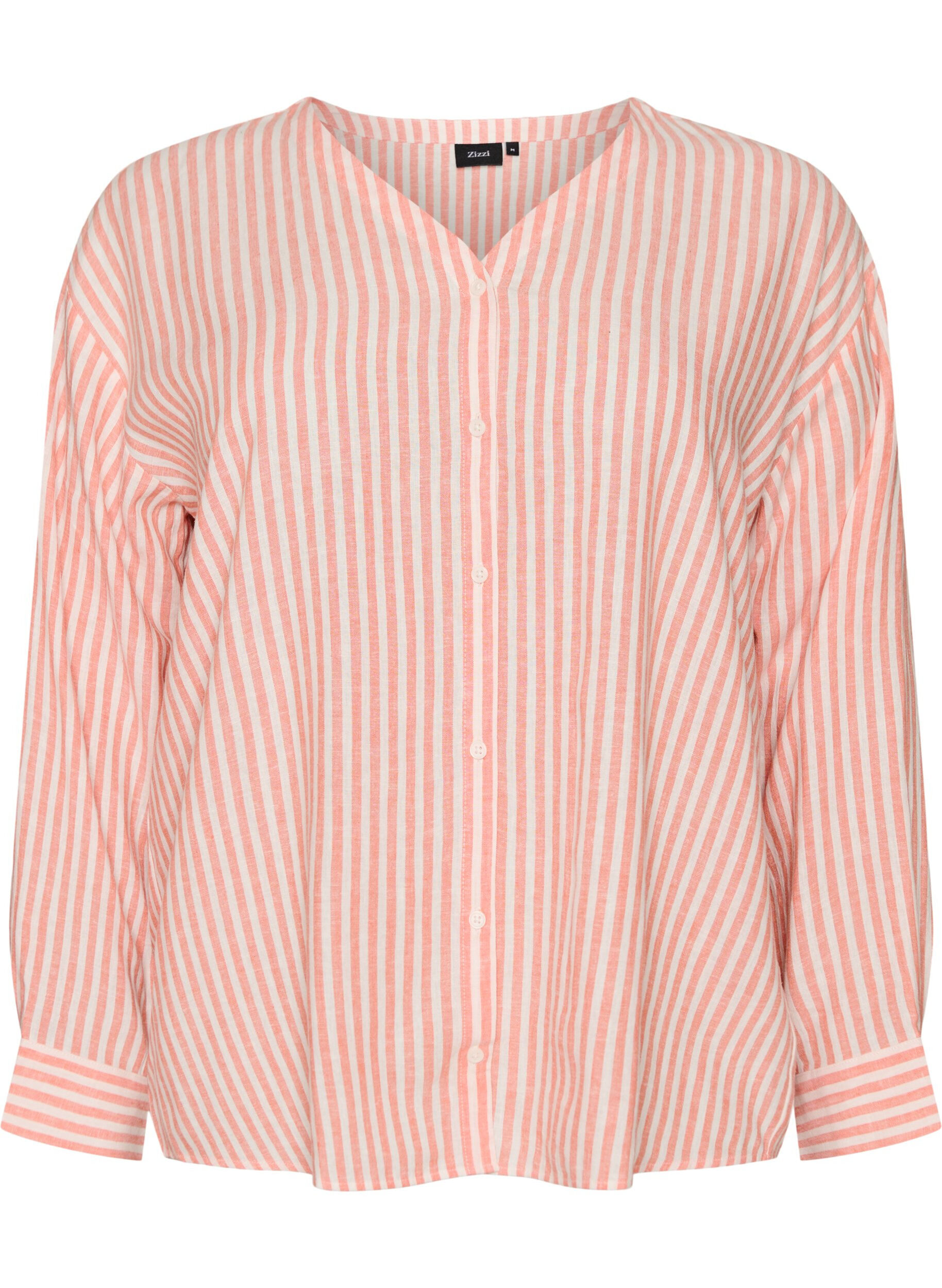 Blouse in linen and viscose with V-neck