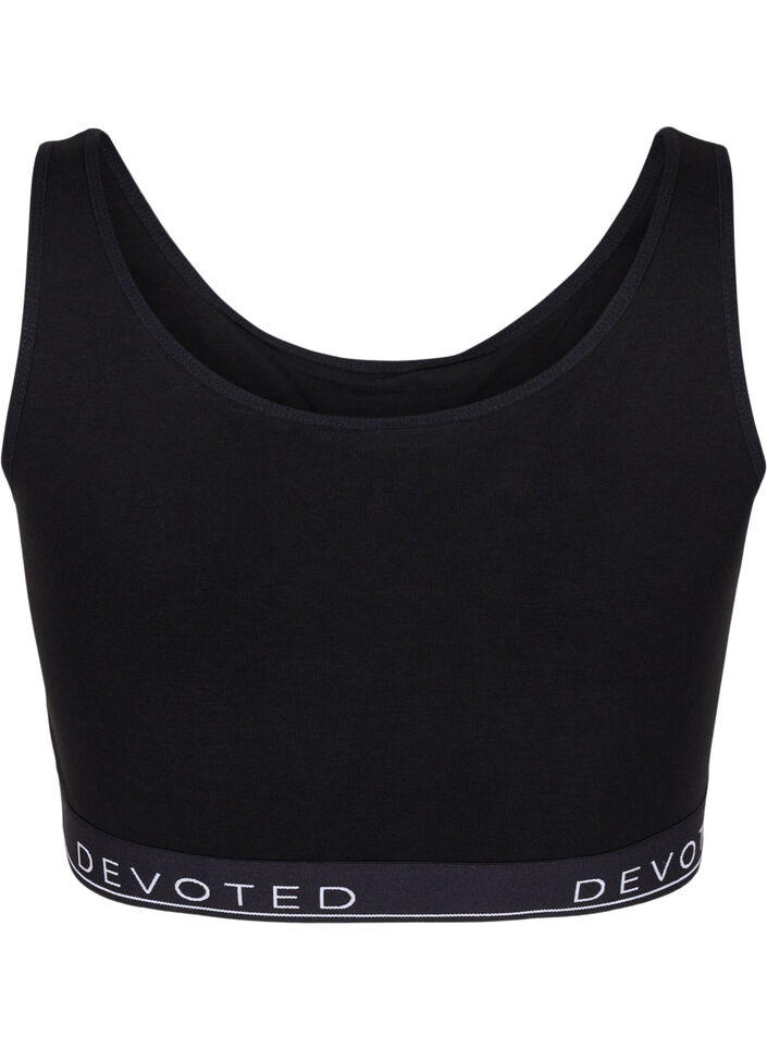 Cotton bra with v-neckline and text print, Black, Packshot image number 1