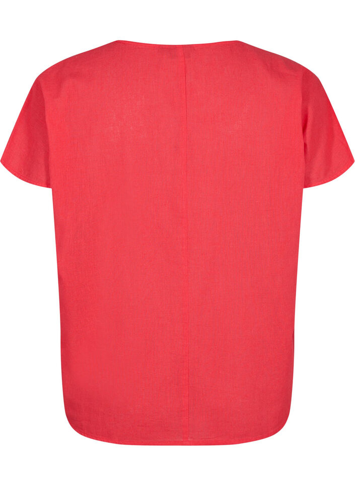 Short-sleeved blouse in cotton blend with linen, Hibiscus, Packshot image number 1