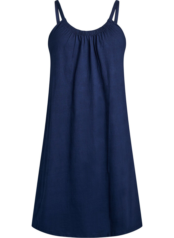 Knee-length strap dress in organic cotton, Blue, Packshot image number 0