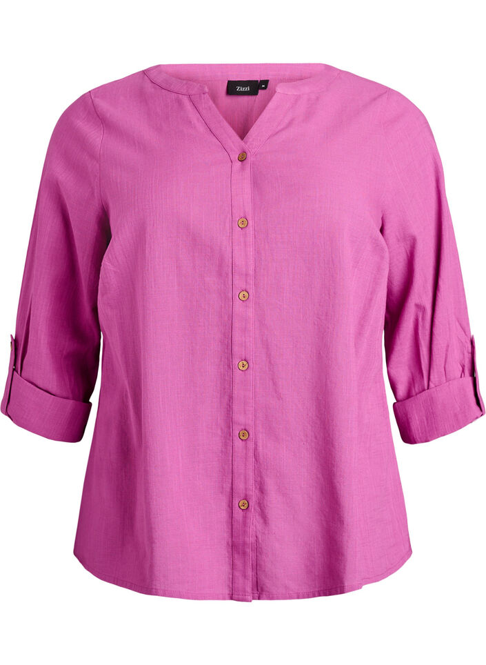 Cotton shirt blouse with V-neck, Pink, Packshot image number 0