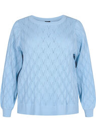 Pullover with hole pattern and boat neck	, Blue Bell, Packshot