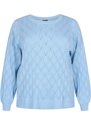 Pullover with hole pattern and boat neck	, Blue Bell, Packshot image number 0