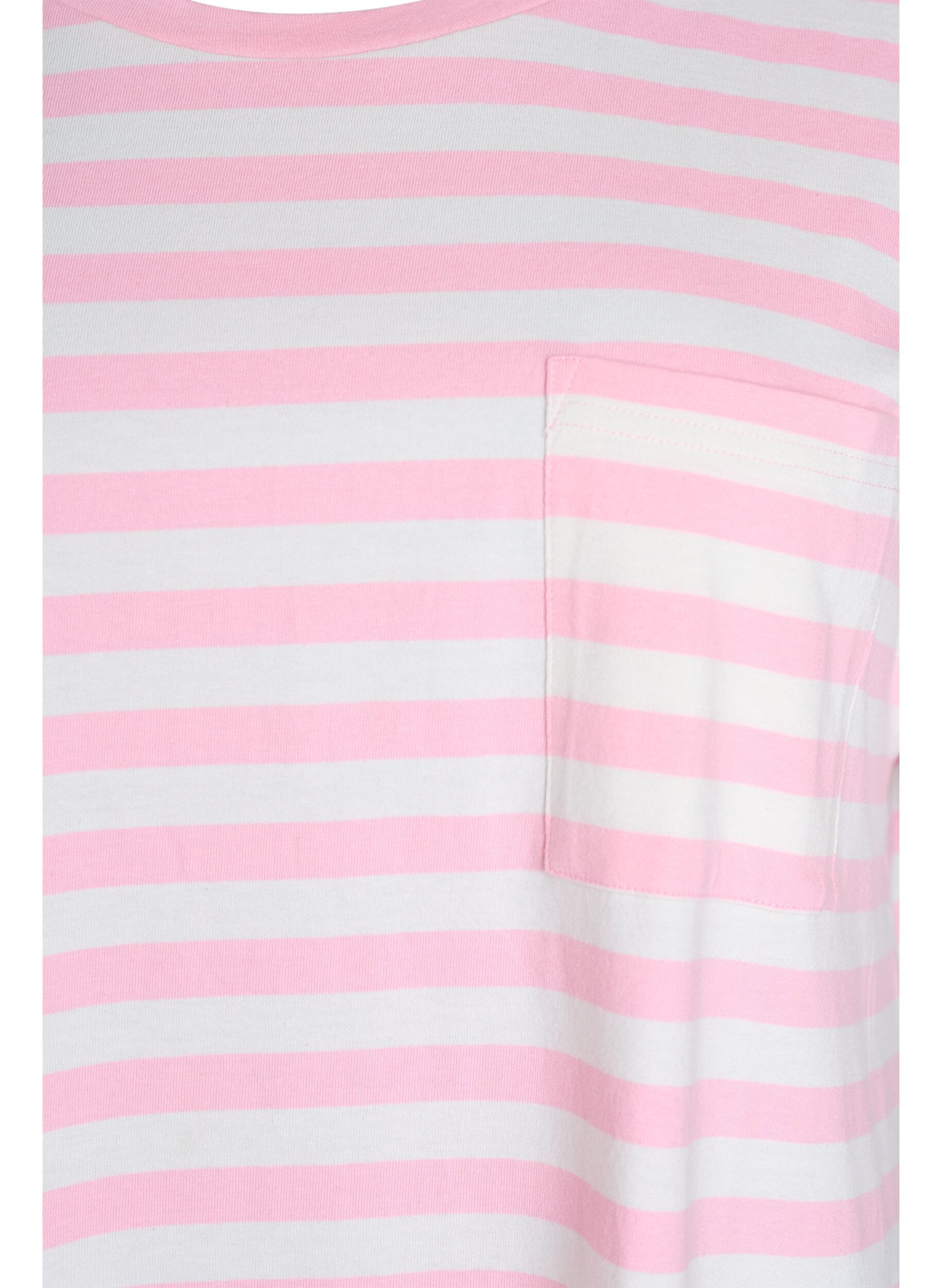 Zizzifashion Long night t-shirt in organic cotton with stripes, Pink, Packshot image number 2