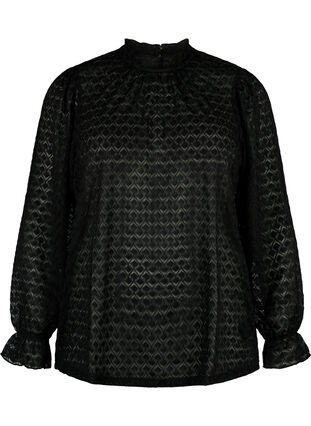 Long-sleeved blouse with patterned texture, Black, Packshot image number 0