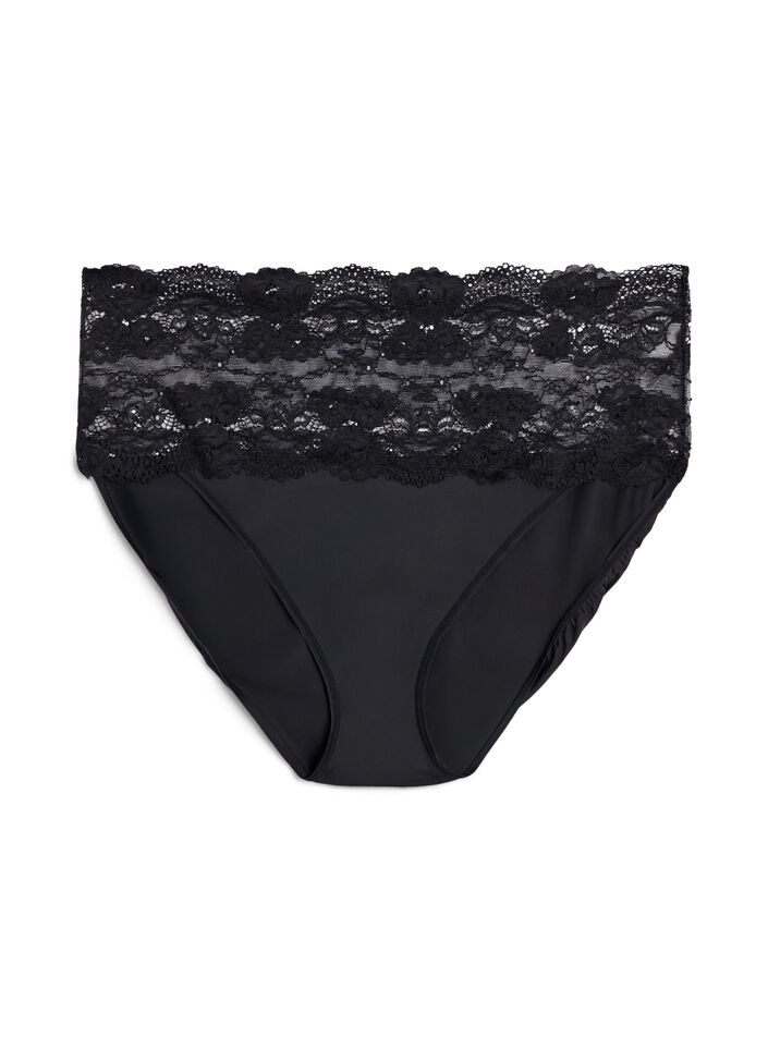 High-waisted knickers with lace trim in a 2-pack, Black, Packshot image number 2