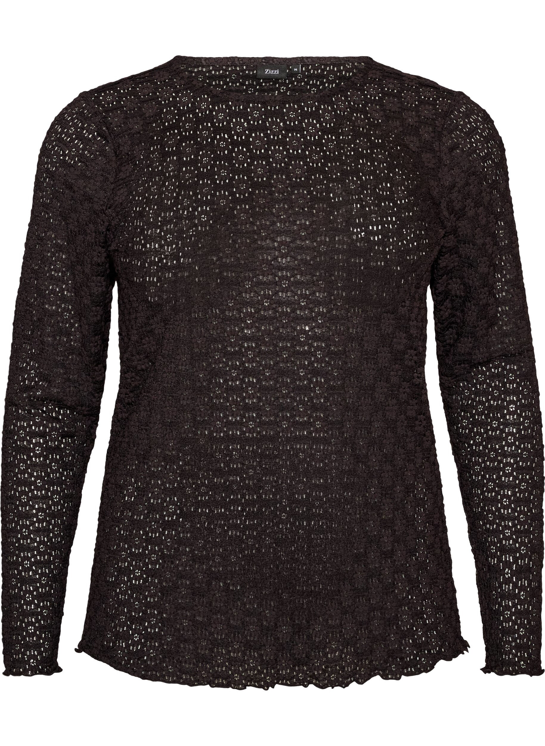 ZizzifashionBlouse with eyelet pattern and long sleeves, Black, Packshot image number 0
