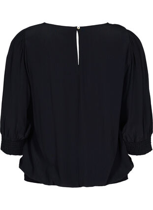 Solid-coloured viscose blouse with a balloon effect, Black, Packshot image number 1