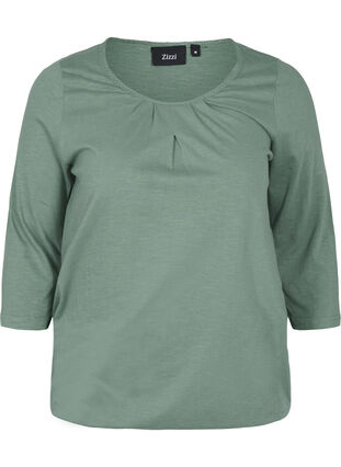 Solid-coloured, 3/4-sleeves cotton blouse, Laurel Wreath, Packshot image number 0
