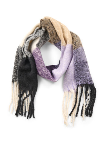 Patterned scarf with fringes, Violet Tulip, Packshot image number 0