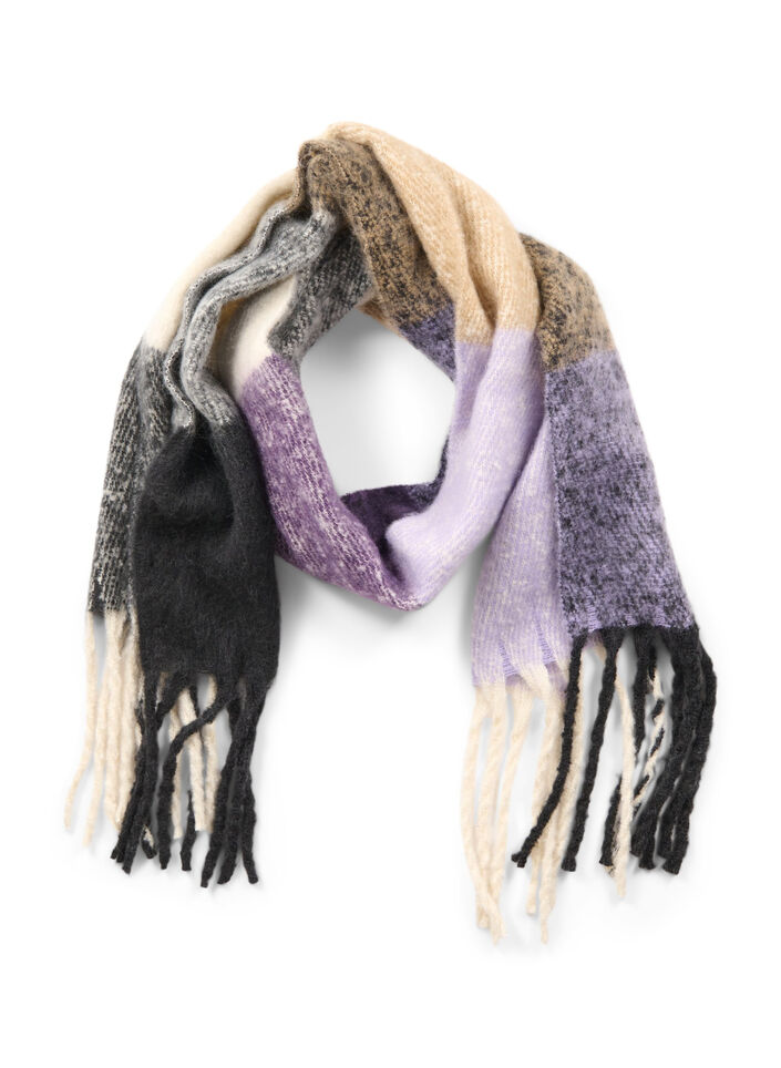 Patterned scarf with fringes, Violet Tulip, Packshot