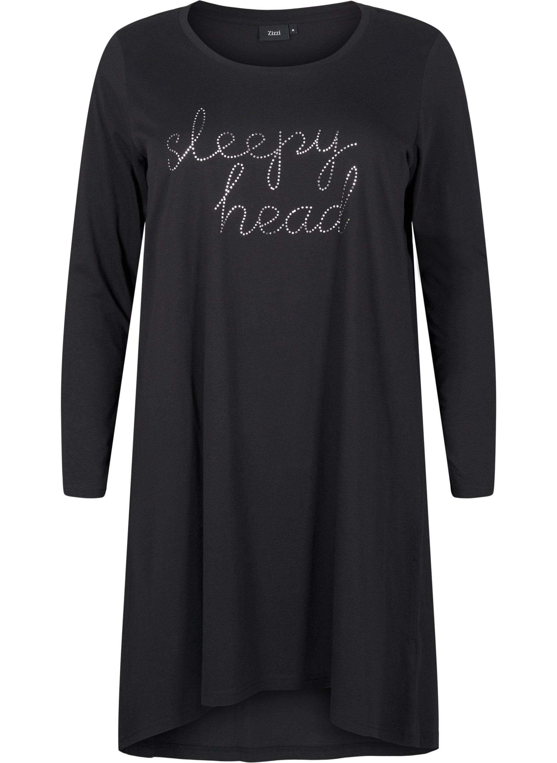 Zizzifashion Long-sleeved nightgown in organic cotton, Black, Packshot image number 0