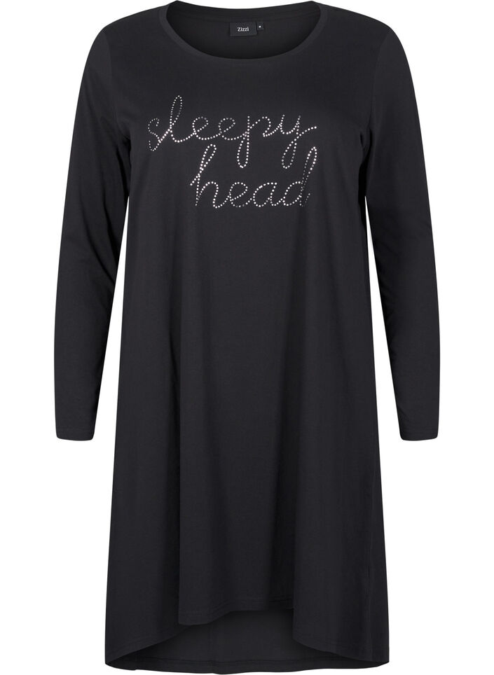Long-sleeved nightgown in organic cotton, Black, Packshot image number 0