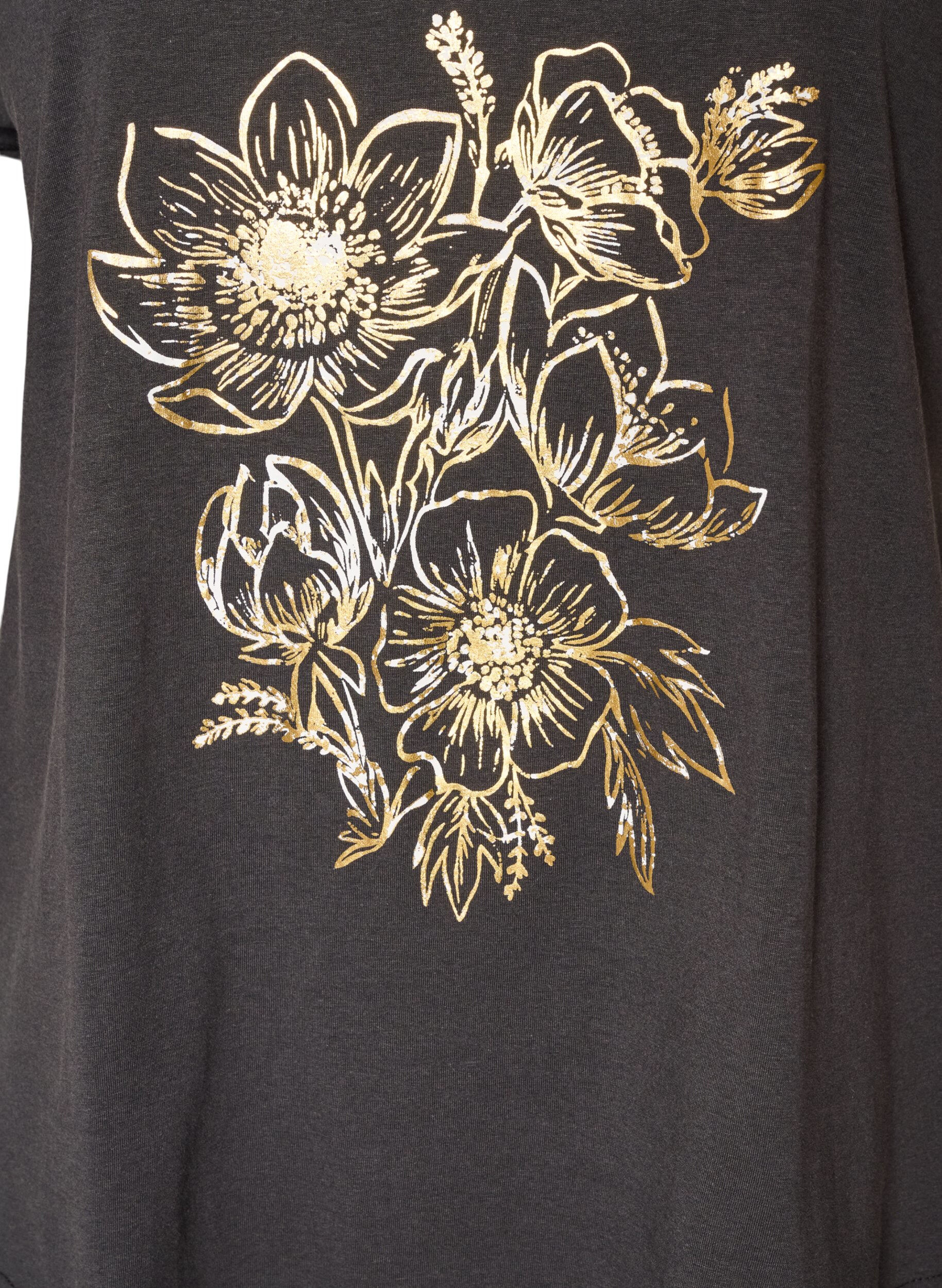 ZizzifashionCotton T-shirt with gold foil print, Dark Grey, Packshot image number 2