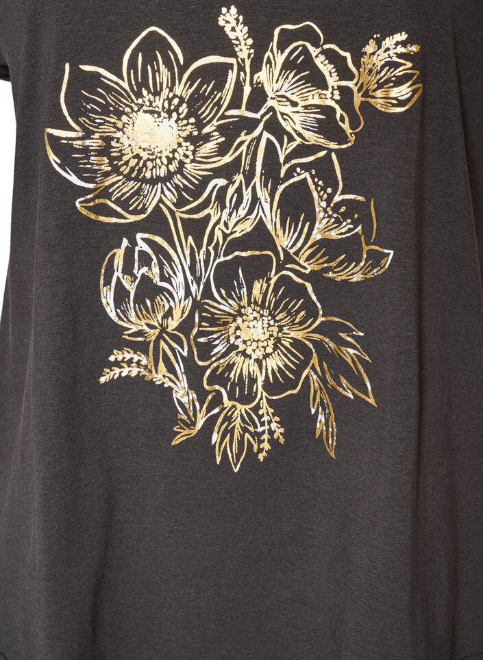 Cotton T-shirt with gold foil print, Dark Grey, Packshot image number 2