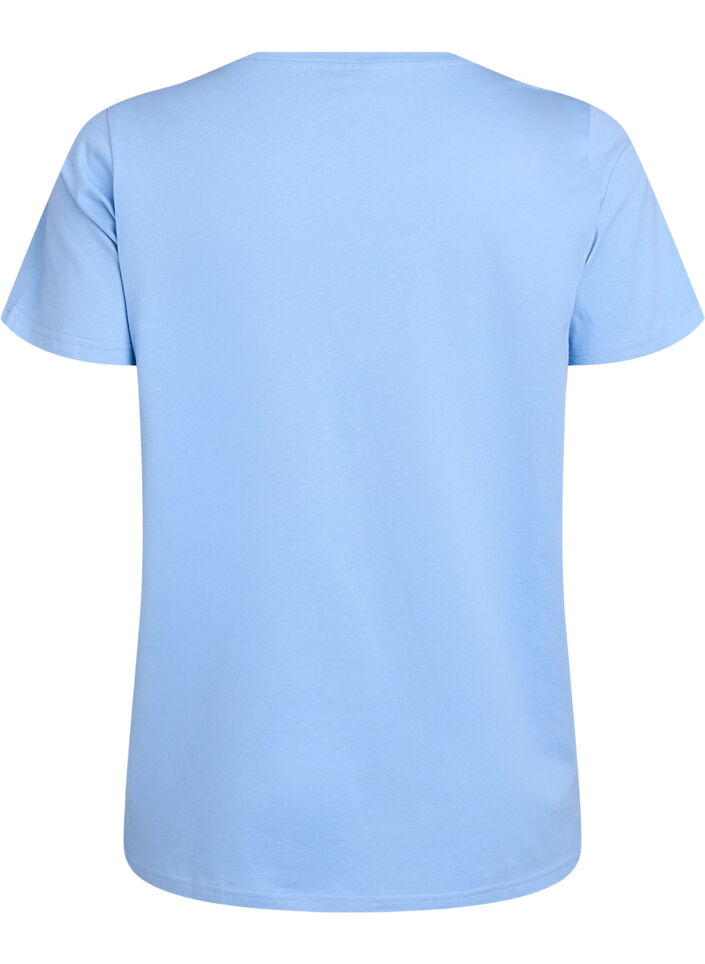 T-shirt in organic cotton with floral embroidery, Della R. Blue w. EMB, Packshot image number 1