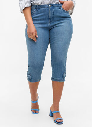 Long cotton denim shorts, Blue denim, Model image number 2