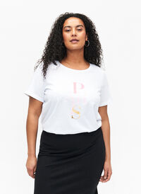 Cotton T-shirt with text print, B. White w. Paris, Model