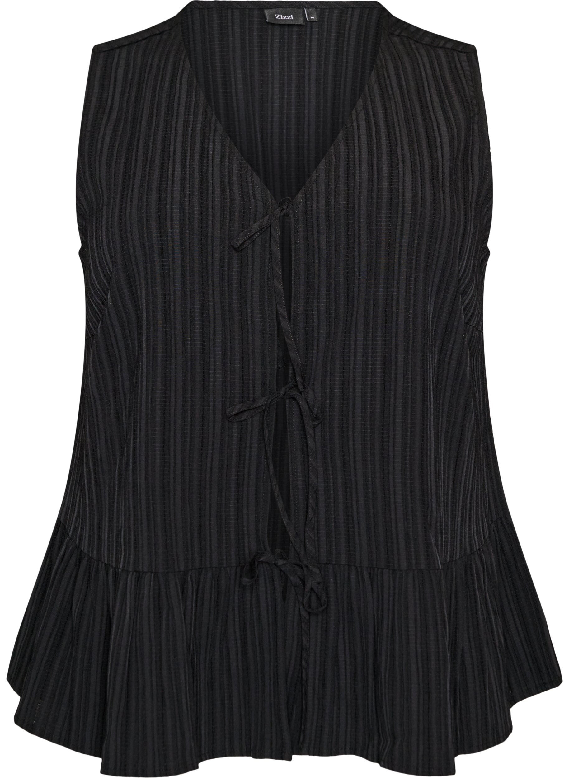 ZizzifashionSleeveless blouse with texture and a tie fastening, Black, Packshot image number 0