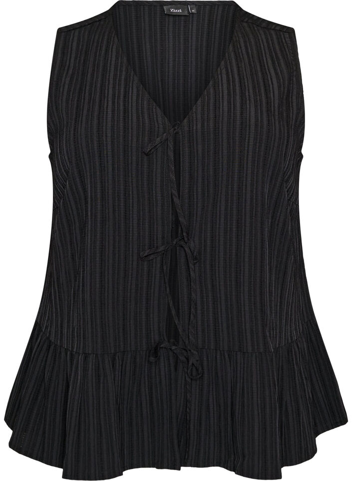 Sleeveless blouse with texture and a tie fastening, Black, Packshot image number 0