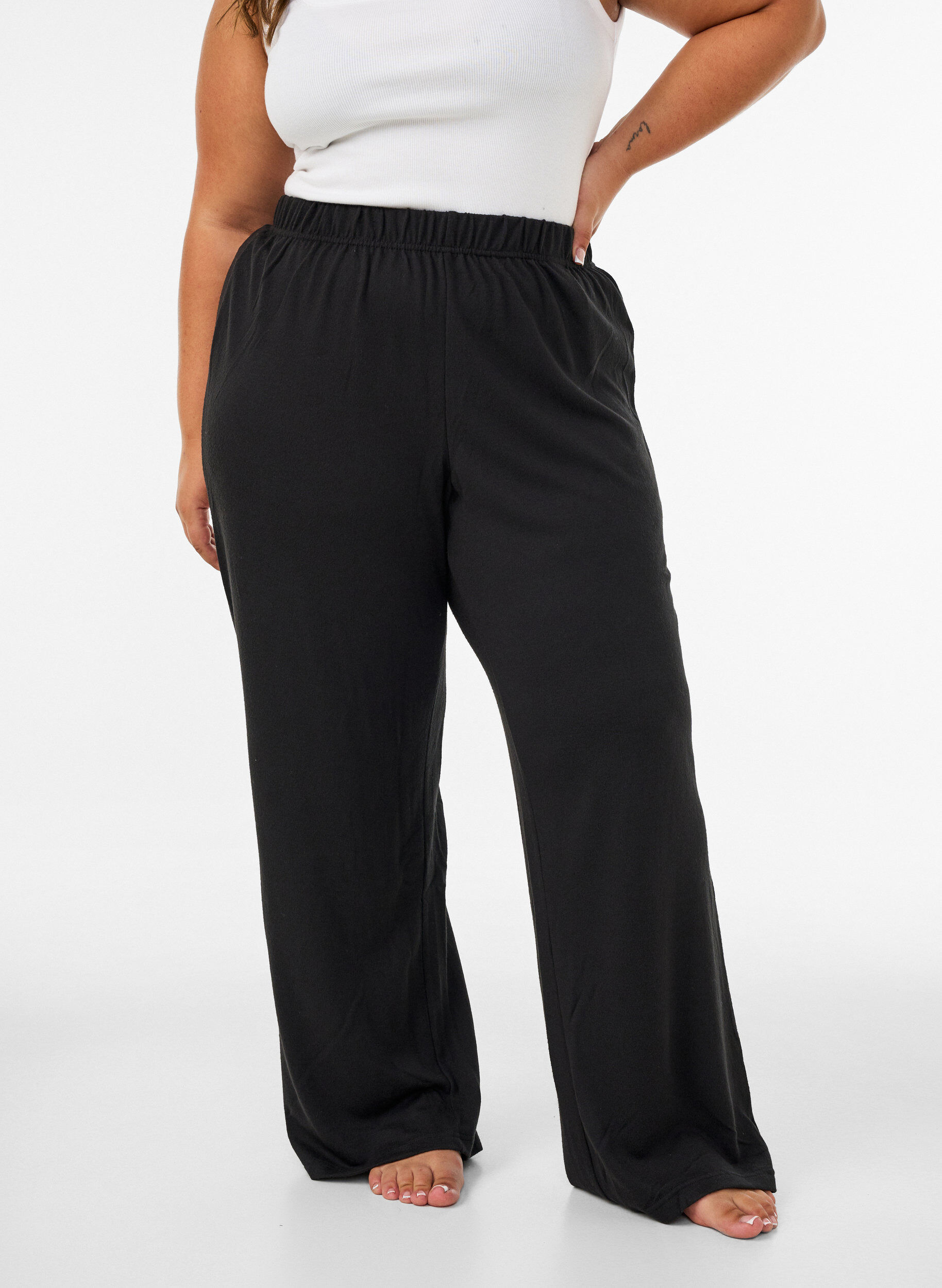 ZizzifashionHigh-waisted wide-leg jersey trousers, Black, Model image number 3