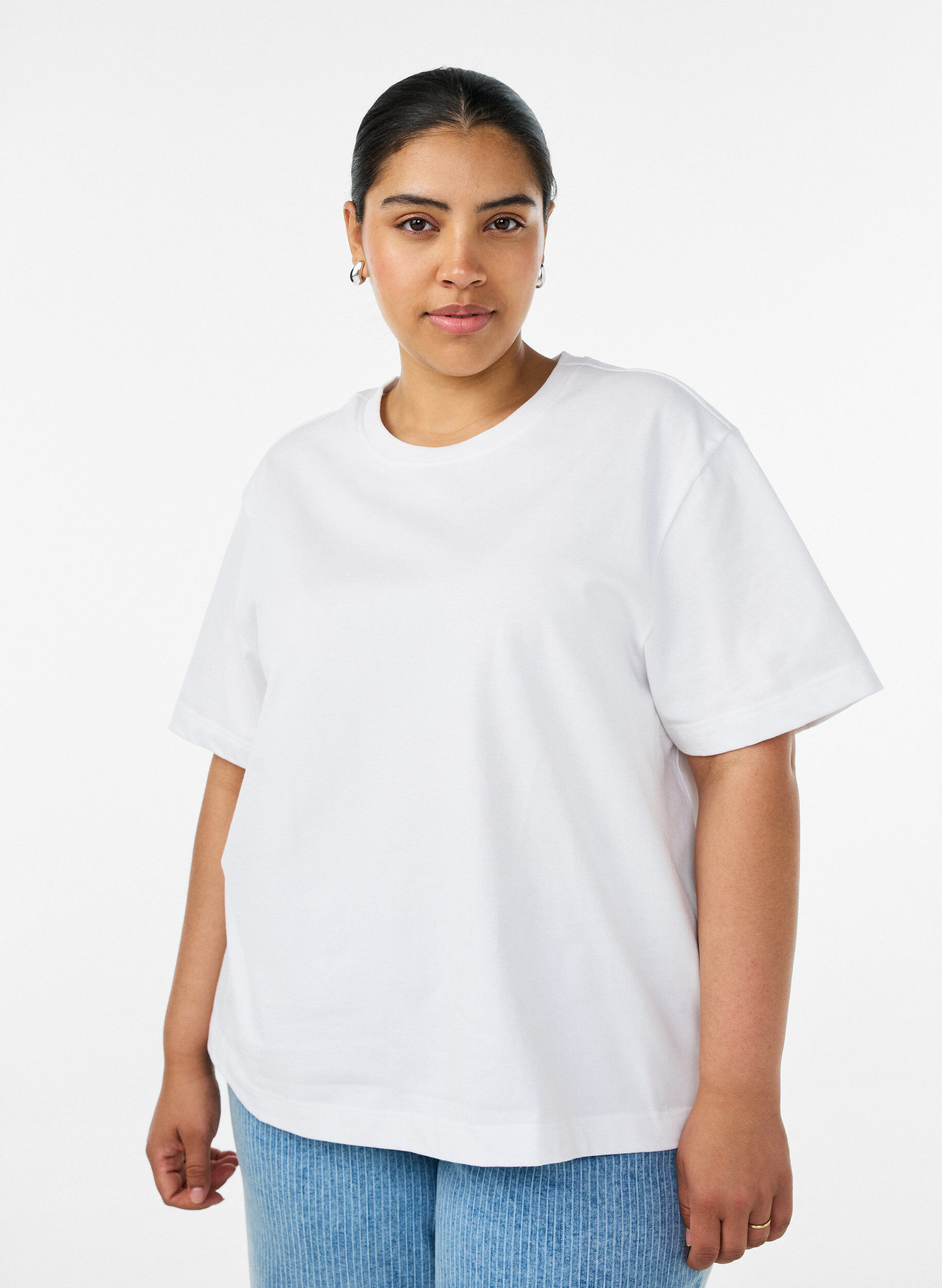 Boxy cotton T-shirt, White, Model
