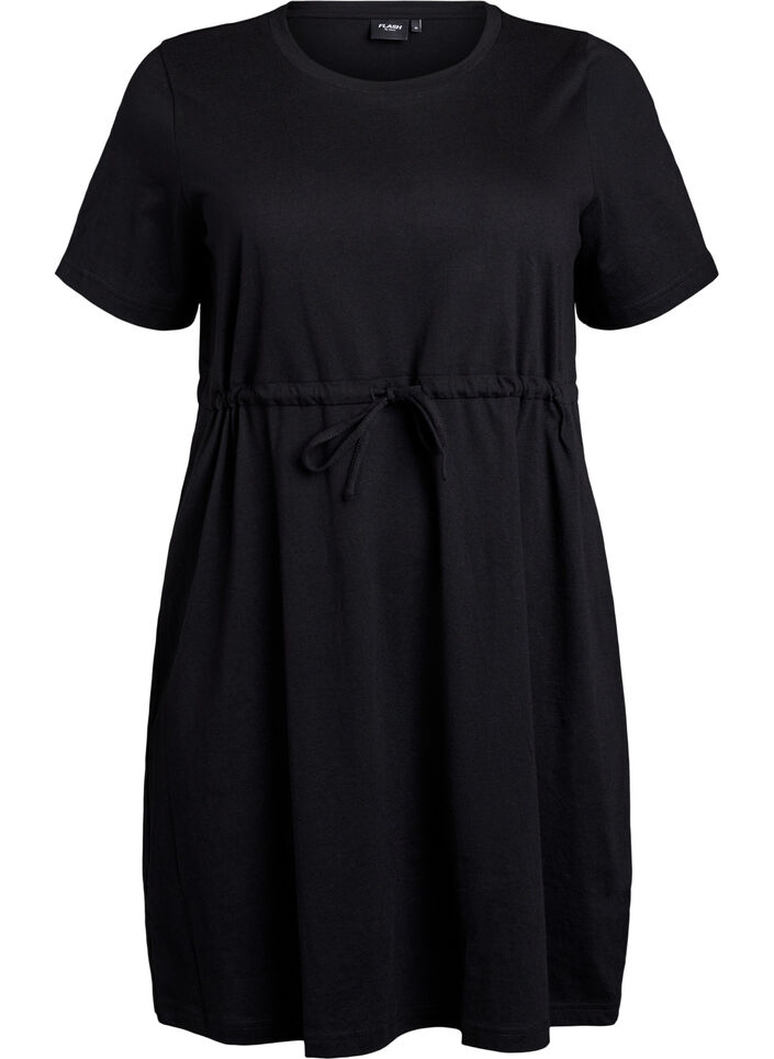 FLASH - Short T-shirt dress with tie belt, Black, Packshot image number 0