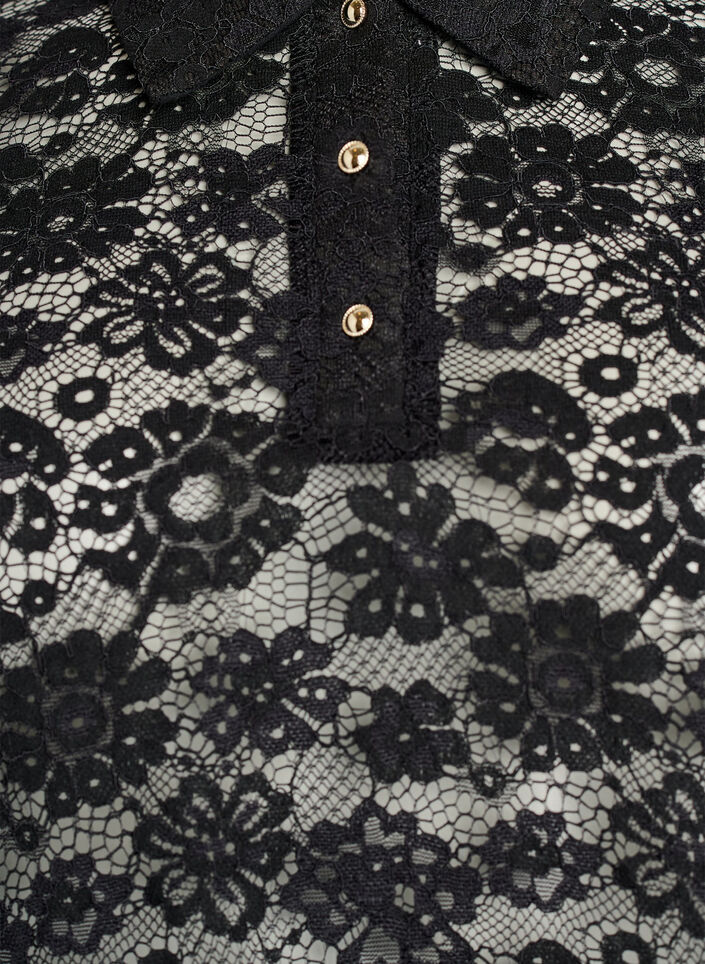Lace blouse with collar and 1/2 sleeves, Black, Packshot image number 2