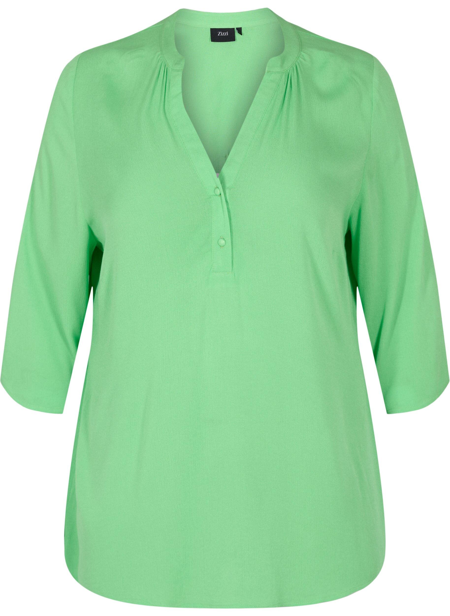 Zizzifashion 3/4 sleeve v-neck viscose blouse, Summer Green, Packshot image number 0