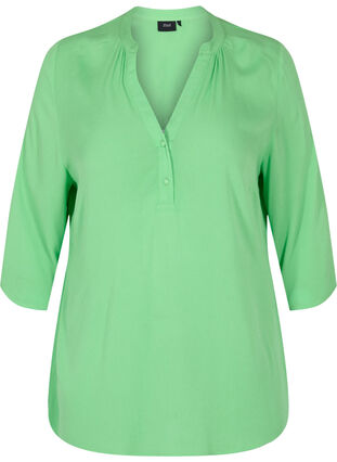 3/4 sleeve v-neck viscose blouse, Summer Green, Packshot image number 0