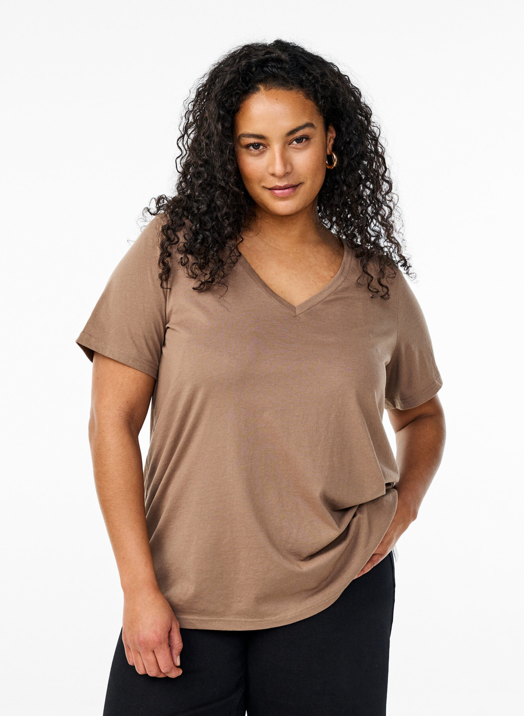 Zizzifashion FLASH - V-neck T-shirt, Brown, Model image number 0