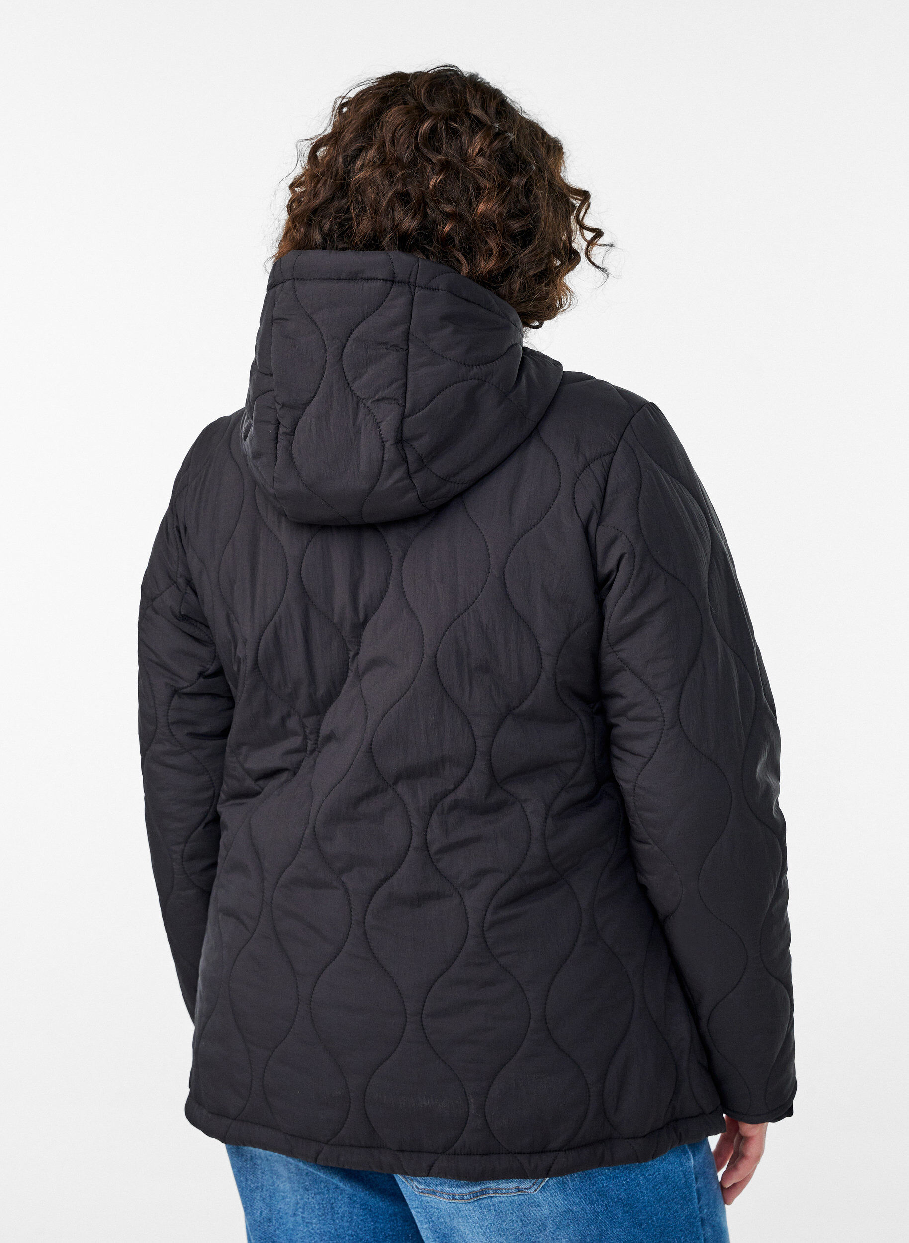 Zizzifashion Quilted jacket with hood and pockets, Black, Model image number 2