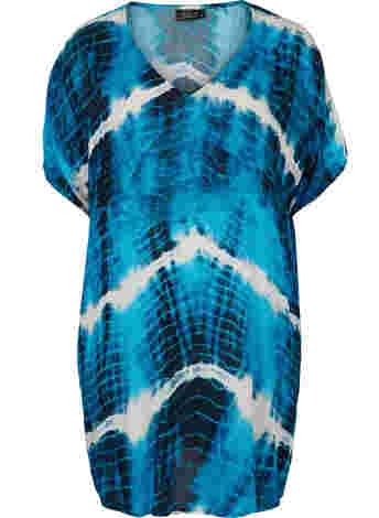 Viscose beach dress with tie-dye print