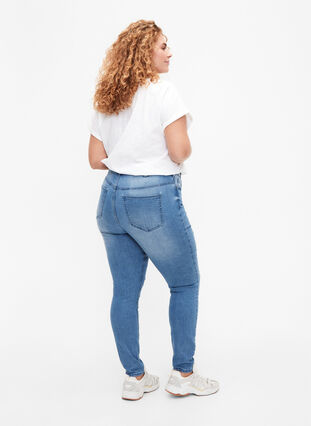 Amy jeans with super slim fit and ripped details, Blue denim, Model image number 1