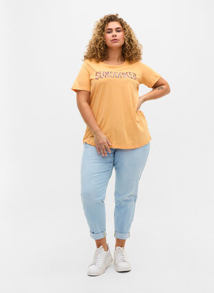 Short-sleeved cotton t-shirt with a print, Apricot Nectar SUN, Model image number 2