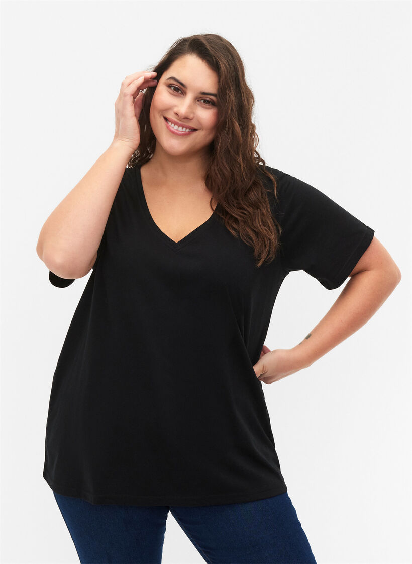 FLASH - 2-pack v-neck t-shirts, Black/Black, Model image number 0