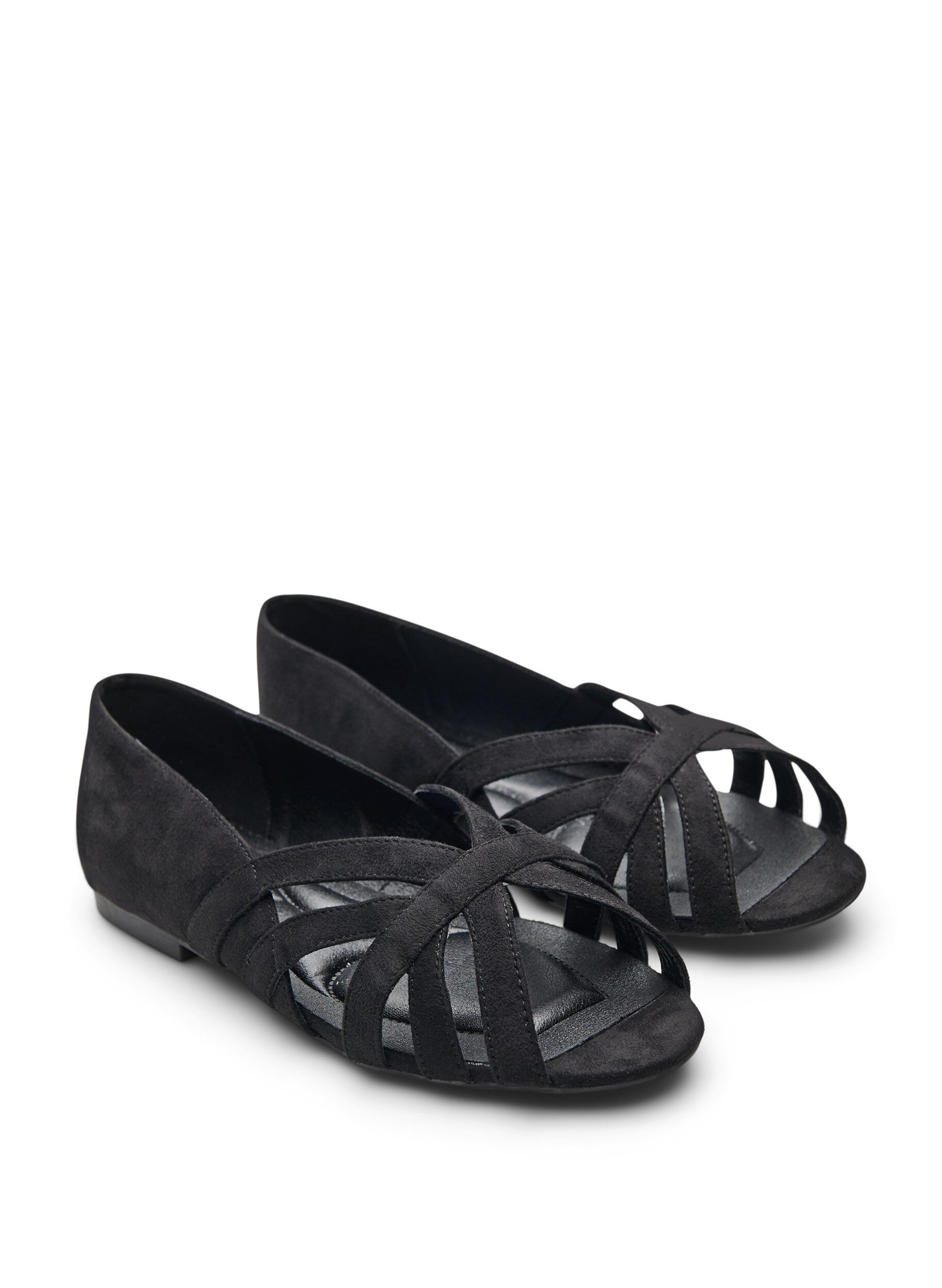 Zizzifashion Ballerina in faux suede with crossed straps, Black, Packshot image number 1