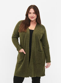 Long knit cardigan with pockets, Winter Moss Mel., Model