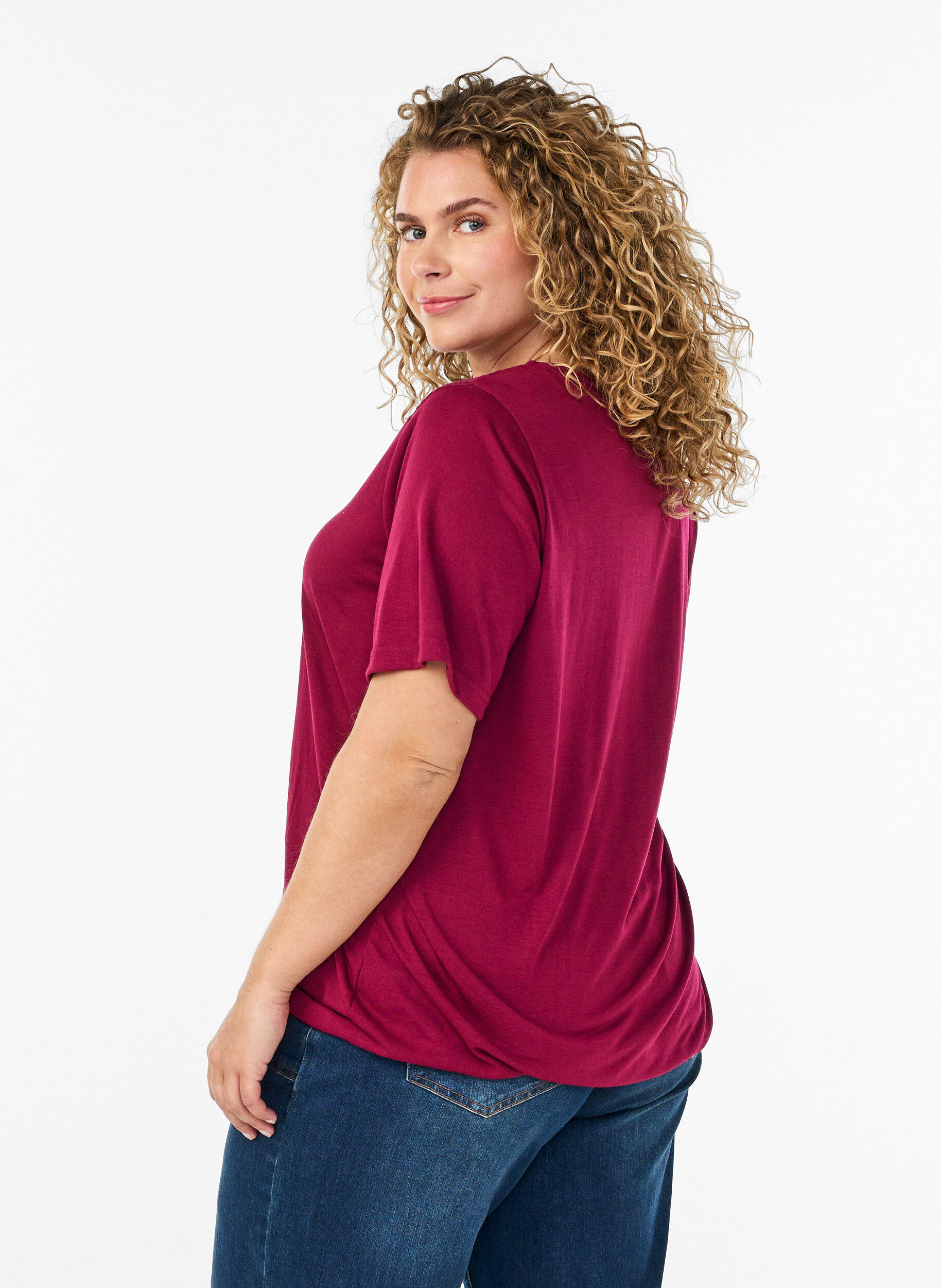 ZizzifashionBlouse with lace insert and balloon sleeves, Red, Model image number 2