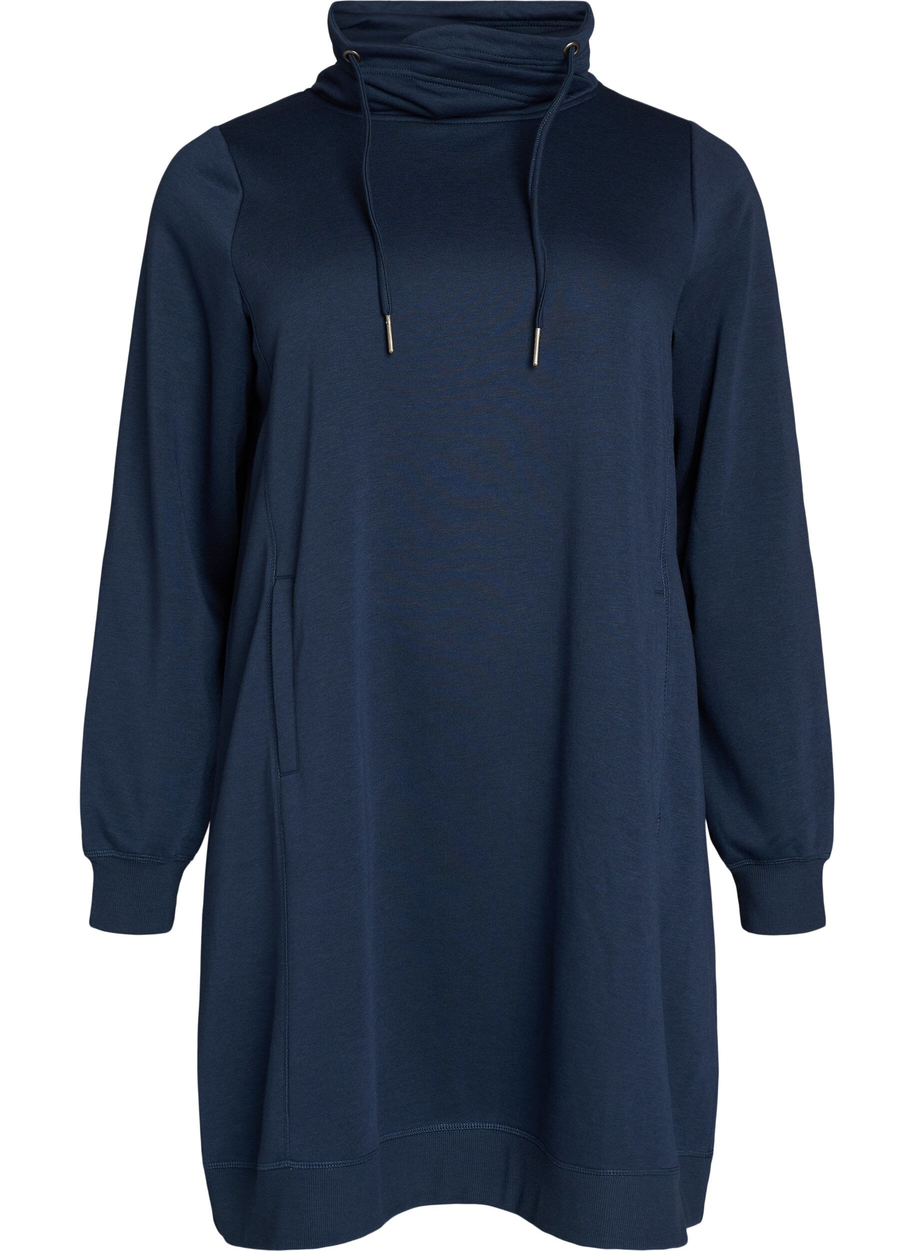 ZizzifashionShort sweatshirt dress with high collar and pockets, Blue, Packshot image number 0