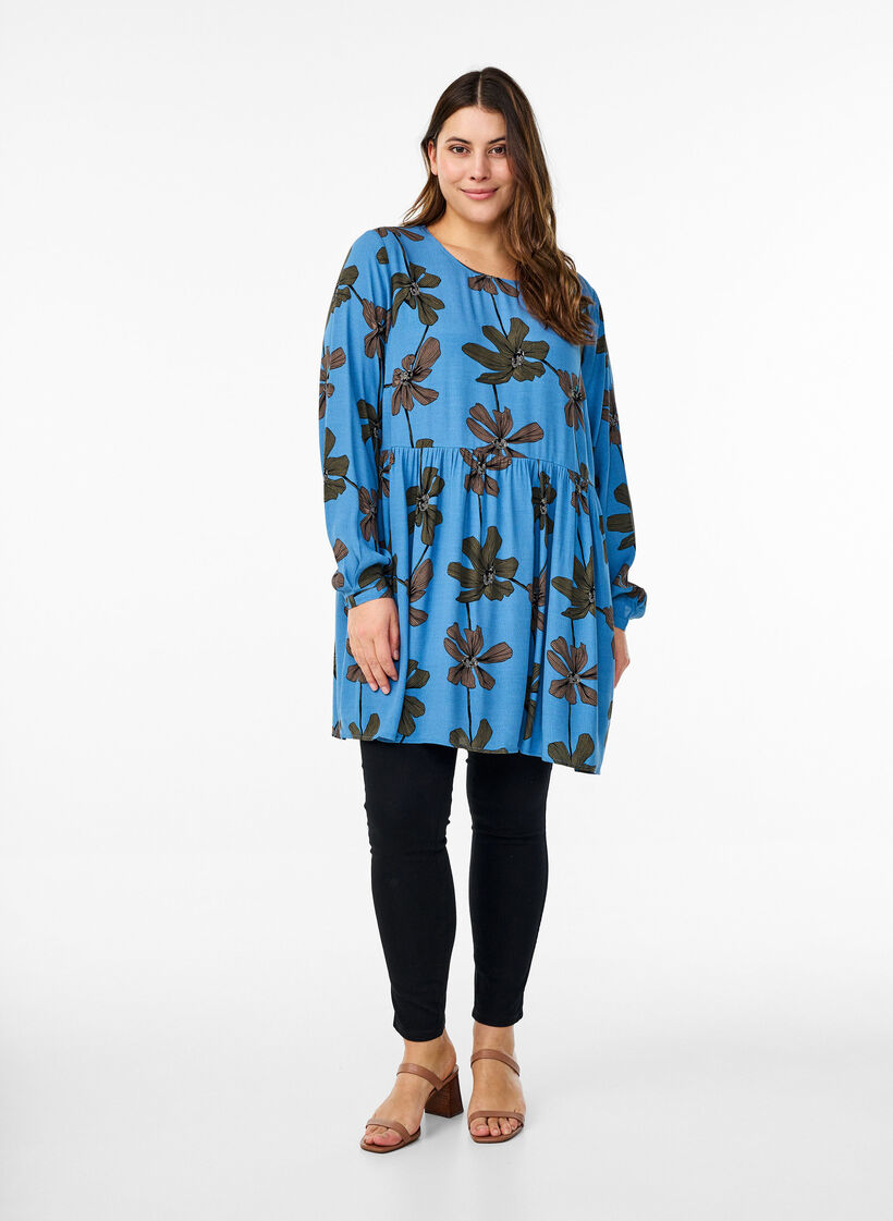 Long-sleeved tunic with a seam, Blue, Model image number 1