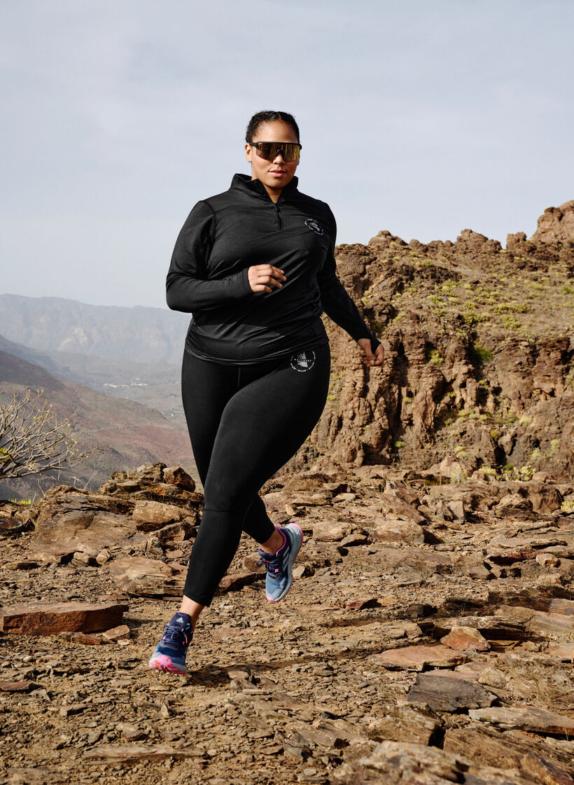 High neck exercise top with zip, Black, Image image number 1