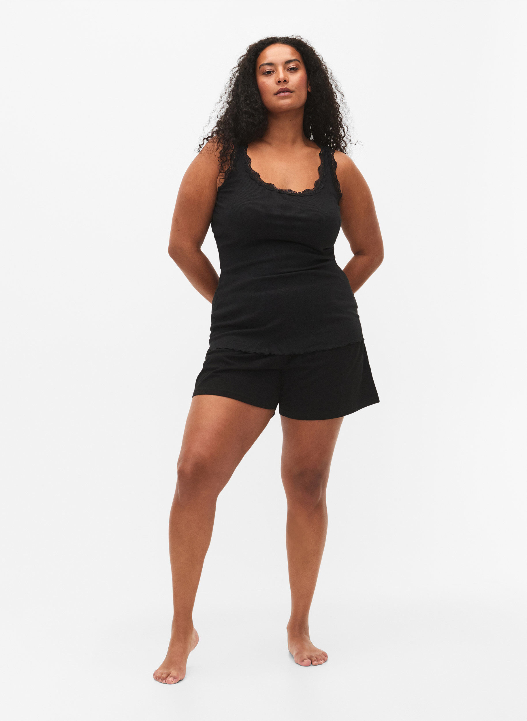 ZizzifashionTop with lace trim, Black, Model image number 1