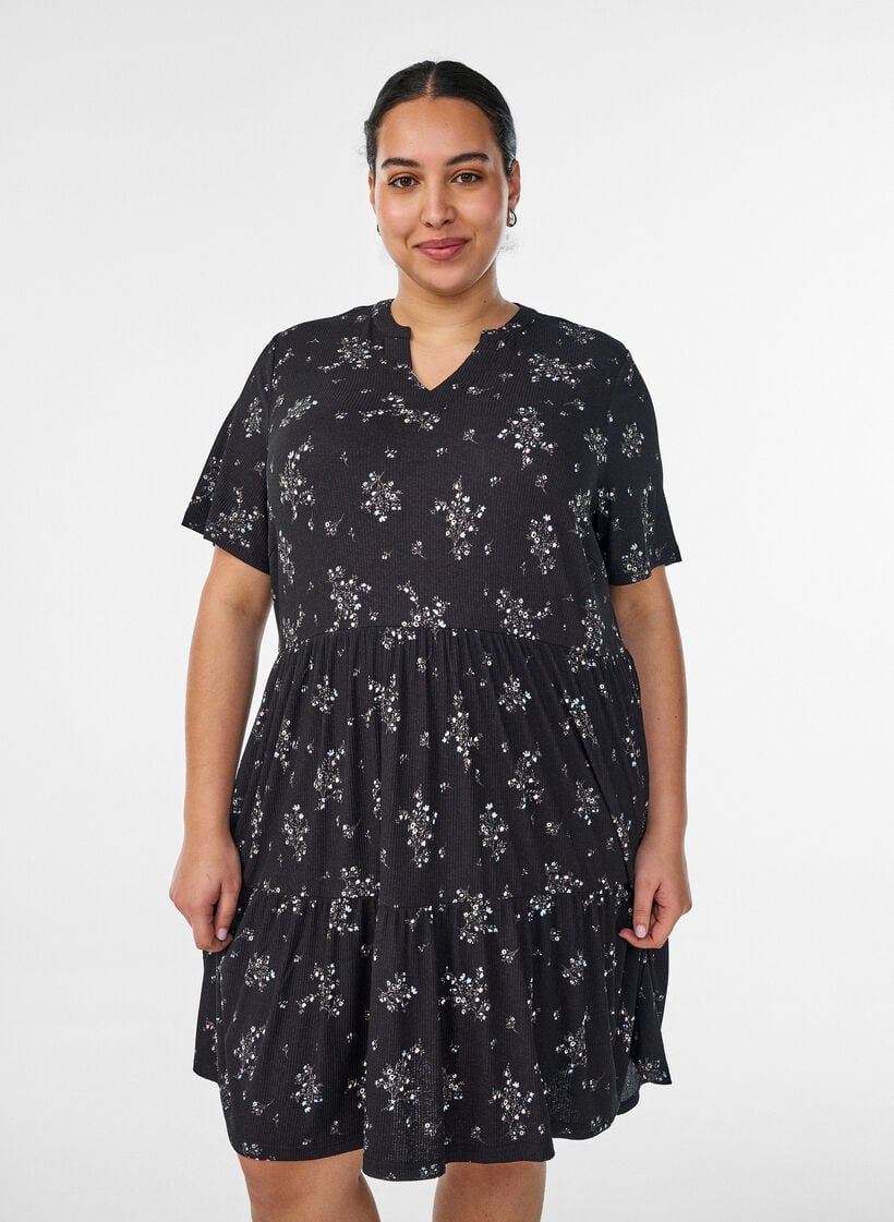 Patterned dress with panels, Black, Model image number 0